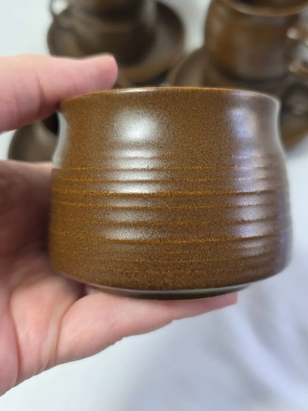 Six Denby Langley Mayflower Cup & Saucer Sets Brown with Bands